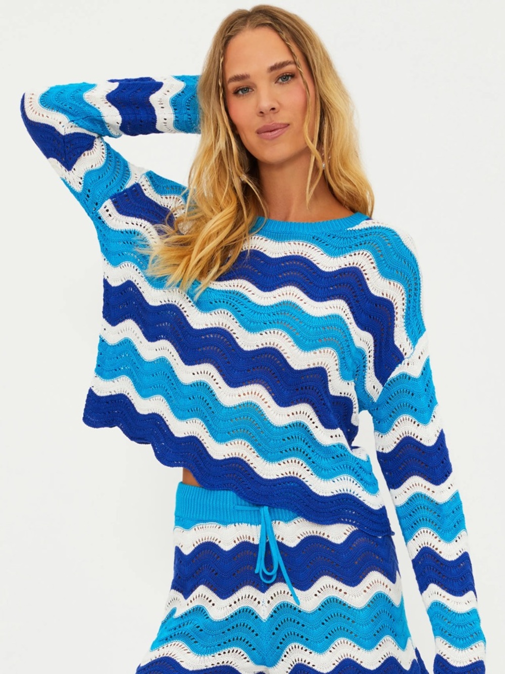 Beach Riot Wavy Stripe Pointelle Cover-Up Sweater Size Small